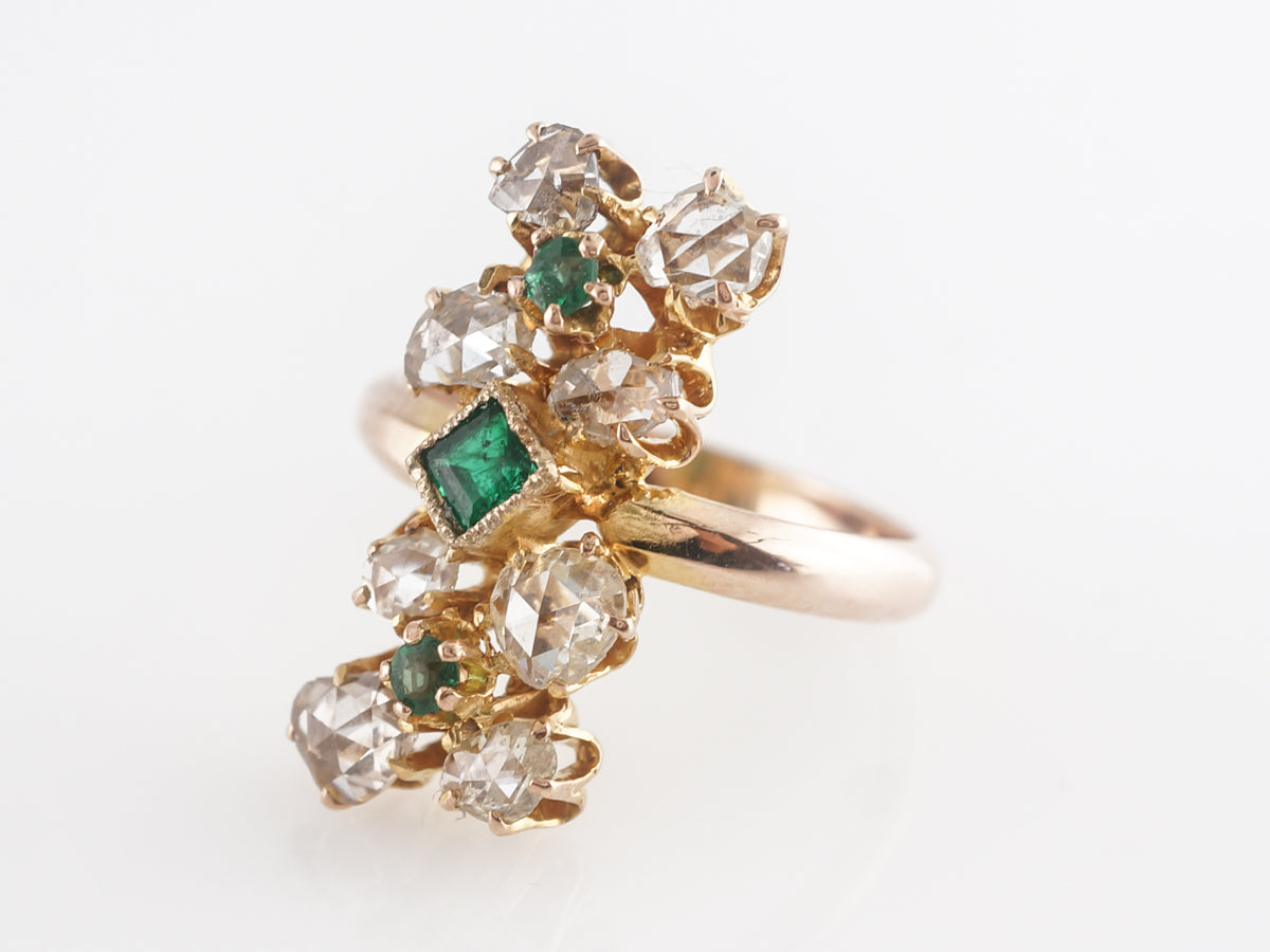 Diamond and Emerald Cocktail Ring in 14K Yellow Gold