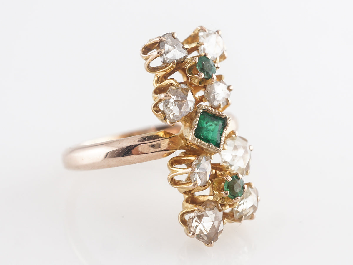 Diamond and Emerald Cocktail Ring in 14K Yellow Gold