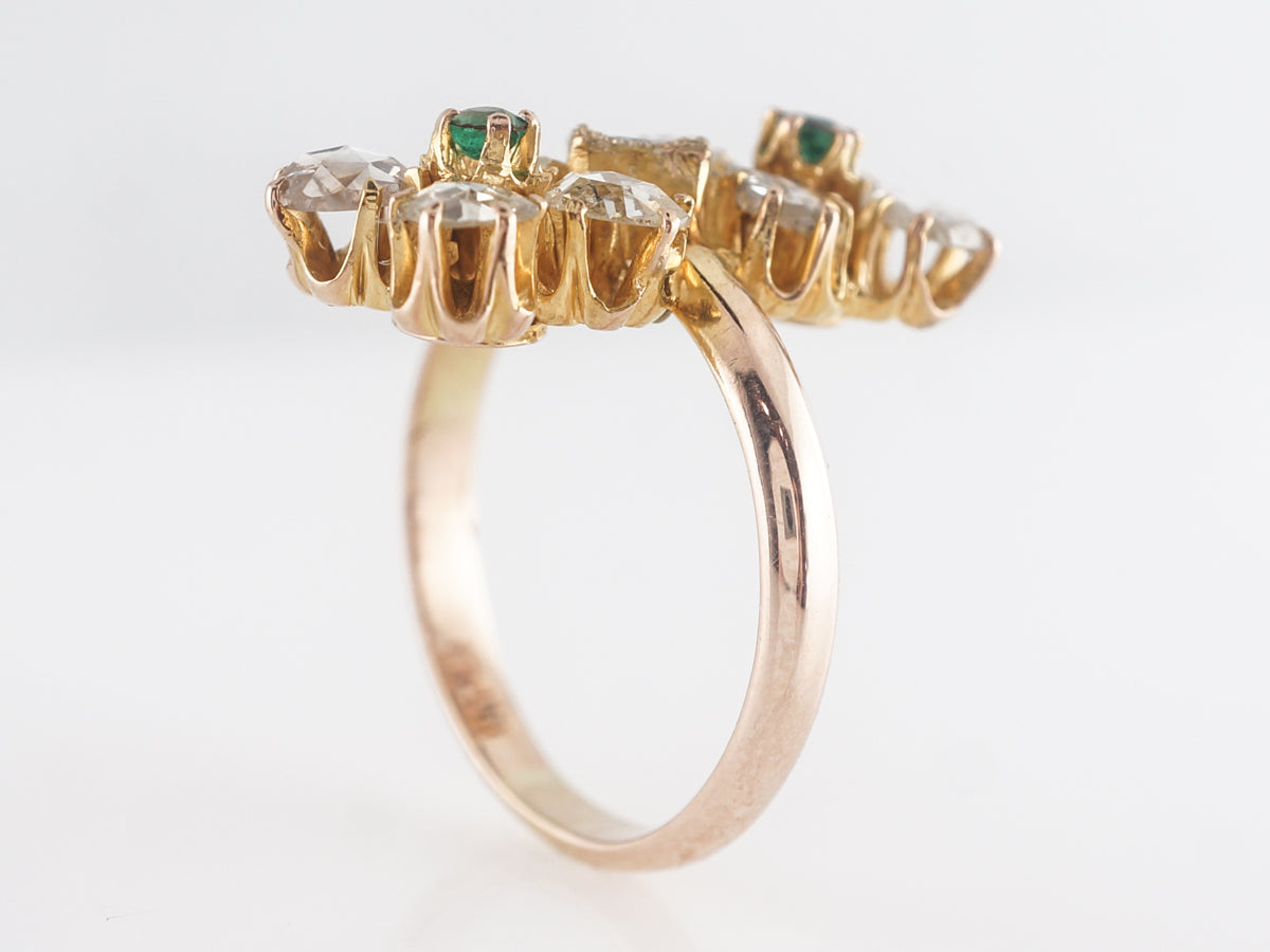 Diamond and Emerald Cocktail Ring in 14K Yellow Gold