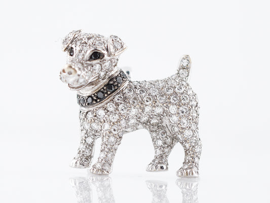 Dog Lapel Pin Modern .61 Round Brilliant Cut Diamonds in 18k White Gold