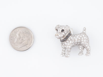 Dog Lapel Pin Modern .61 Round Brilliant Cut Diamonds in 18k White Gold