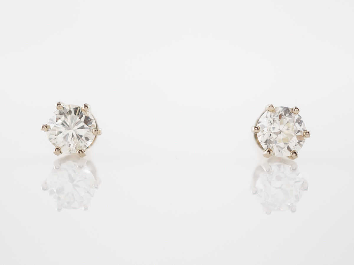 Modern Earrings .92 Round Brilliant Cut Diamonds in 14k White Gold