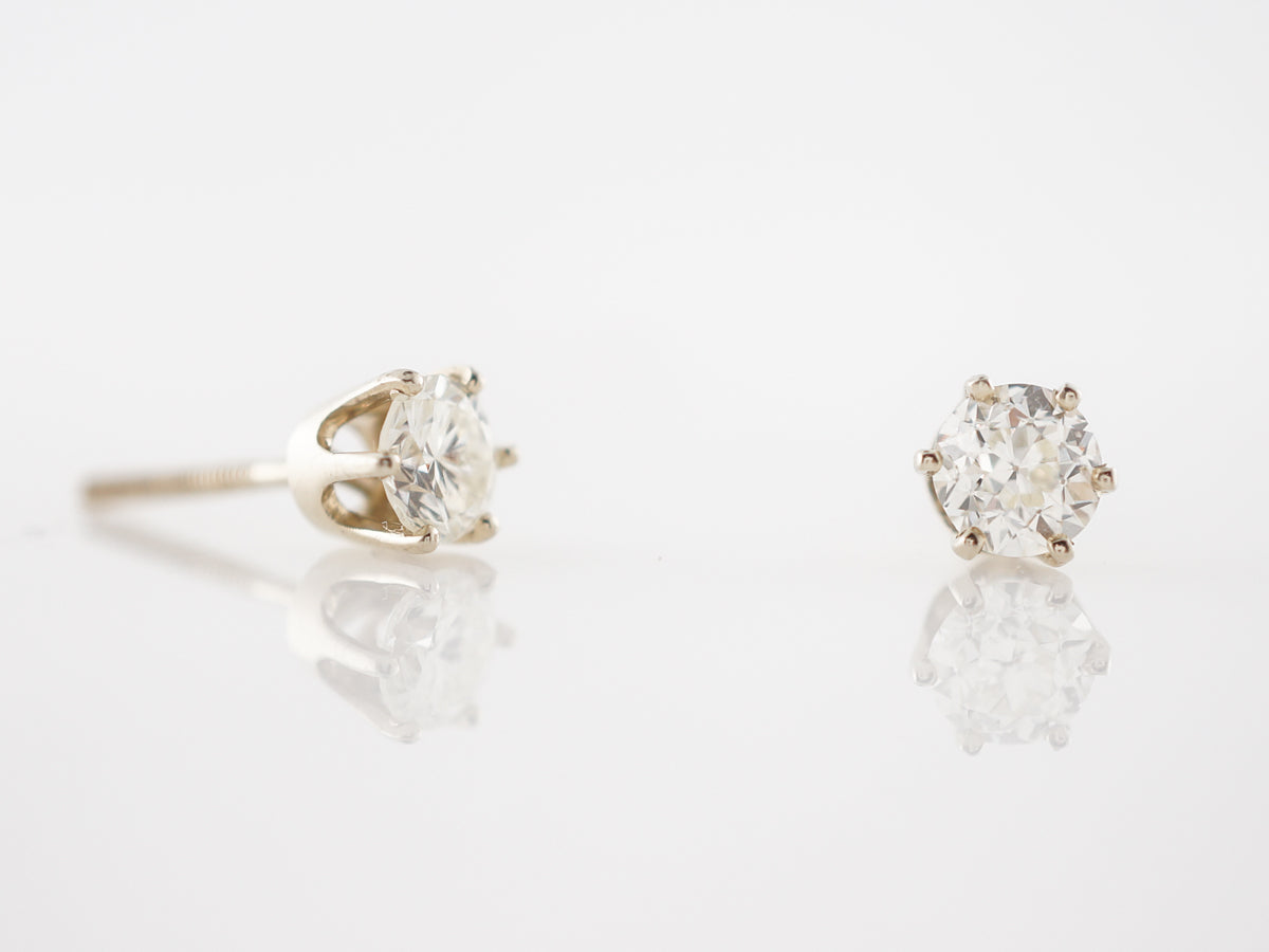 Modern Earrings .92 Round Brilliant Cut Diamonds in 14k White Gold
