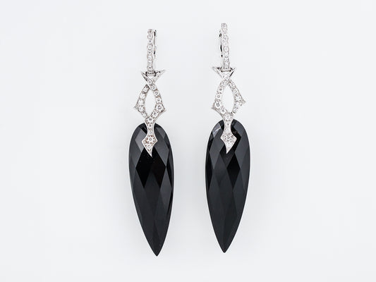 Earrings Modern .78 Round Brilliant Cut Diamonds & Onyx in 18k White Gold