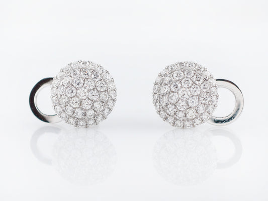 Modern Earrings 1.00 Pave Round Brilliant Cut Diamonds in 14k White Gold