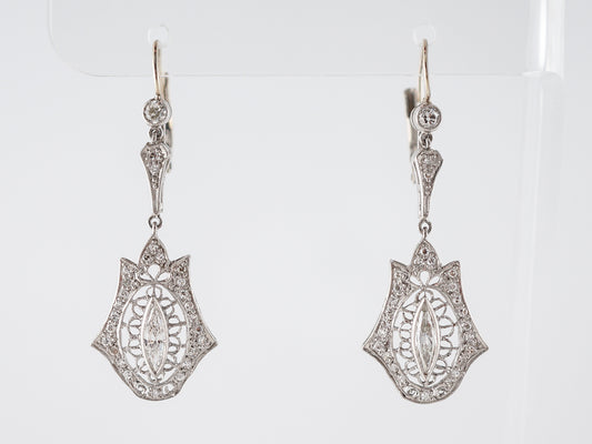 ***RTV 5/23***Earrings Modern 1.25 Marquise, Old European & Single Cut Diamonds in Platinum & 14k White Gold