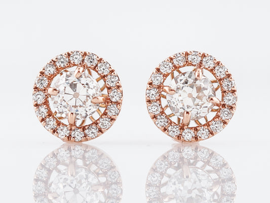 Earrings Modern 1.66 Old European Cut Diamonds in 14k Rose Gold