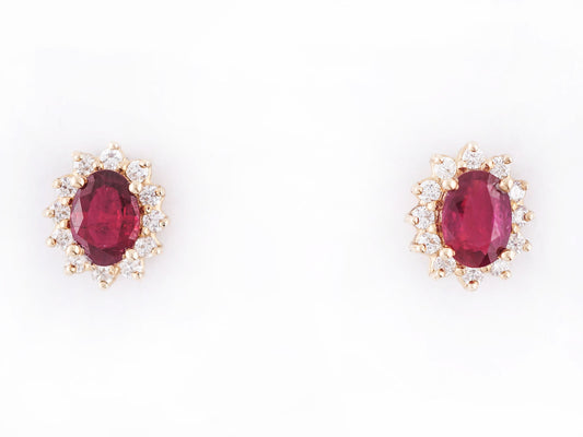 Modern Earrings 1.48 Oval Cut Ruby & .40 Round Brilliant Cut Diamonds in 14k Yellow Gold