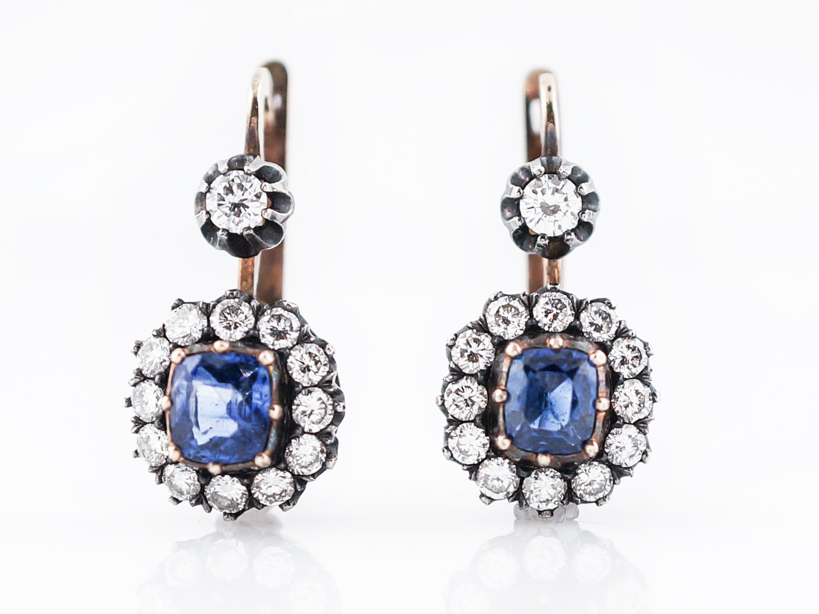 ***RTV***Modern Earrings 1.56 Oval Cut Sapphires & 1.20 Round Brilliant Cut Diamonds in 14k Rose Gold & Sterling Silver