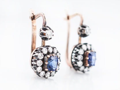 ***RTV***Modern Earrings 1.56 Oval Cut Sapphires & 1.20 Round Brilliant Cut Diamonds in 14k Rose Gold & Sterling Silver