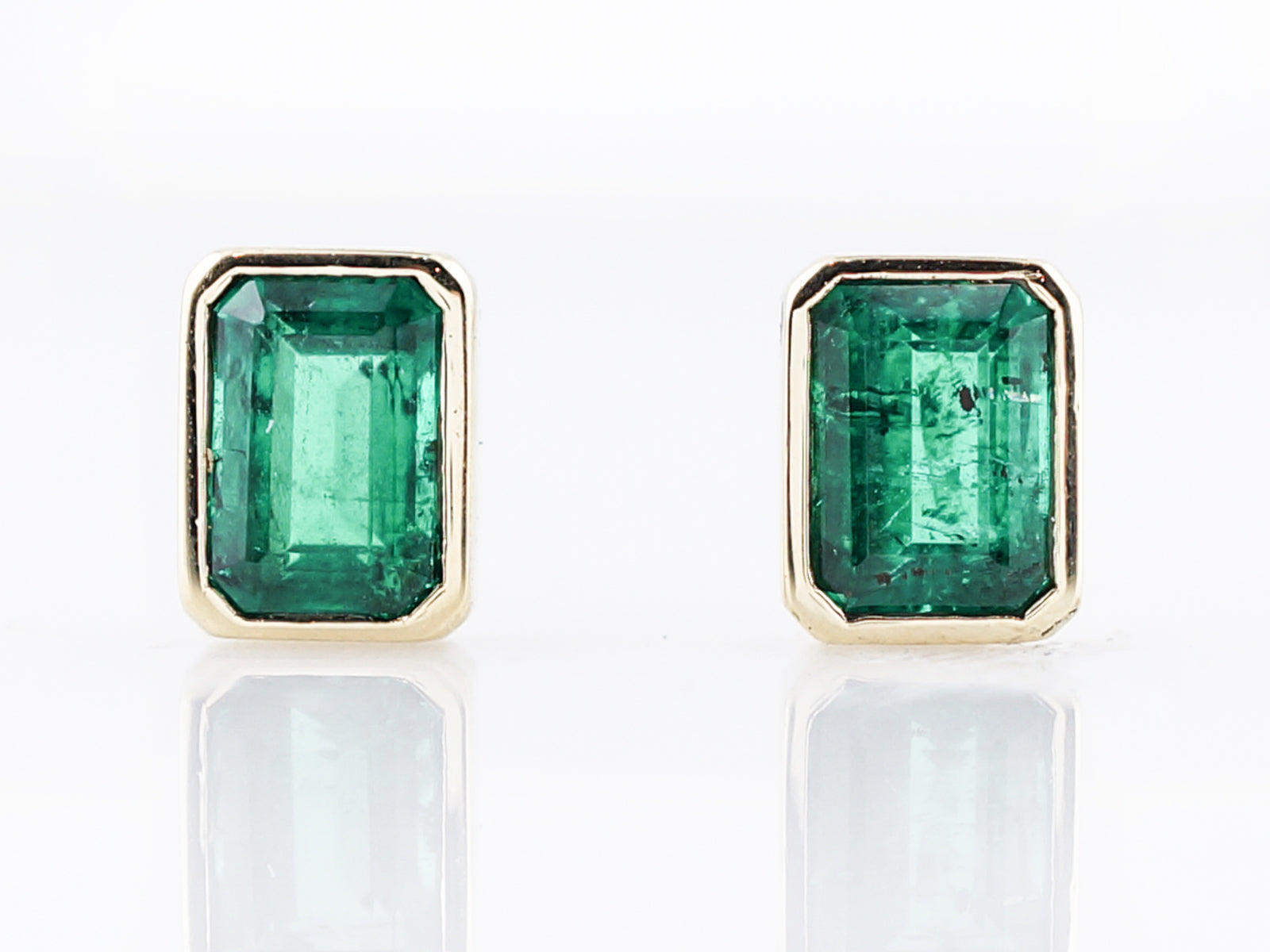 Modern Earrings 1.78 Emerald Cut Emeralds in 18k Yellow Gold