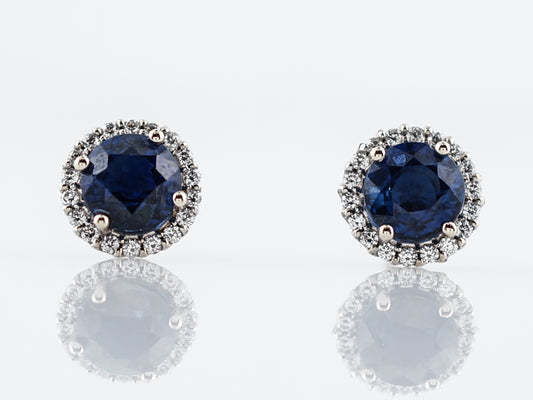 Earrings Modern 1.80 Round Cut Sapphire in 14k White Gold