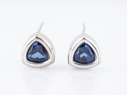 Modern Earrings 1.98 Trilliant Cut Sapphire in 14k White Gold