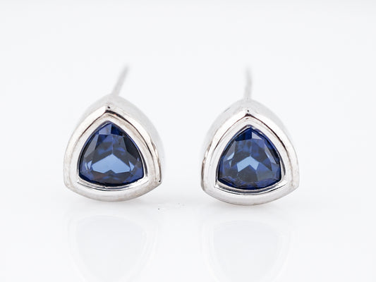 Modern Earrings 1.98 Trilliant Cut Sapphire in 14k White Gold