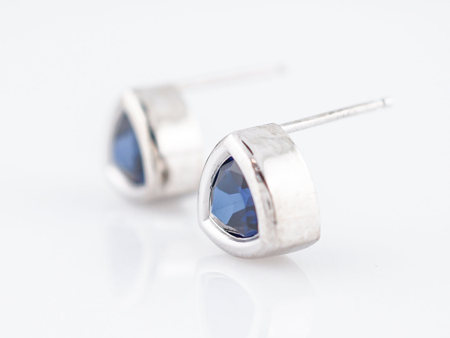 Modern Earrings 1.98 Trilliant Cut Sapphire in 14k White Gold