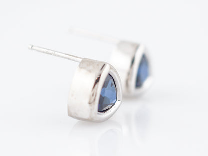 Modern Earrings 1.98 Trilliant Cut Sapphire in 14k White Gold