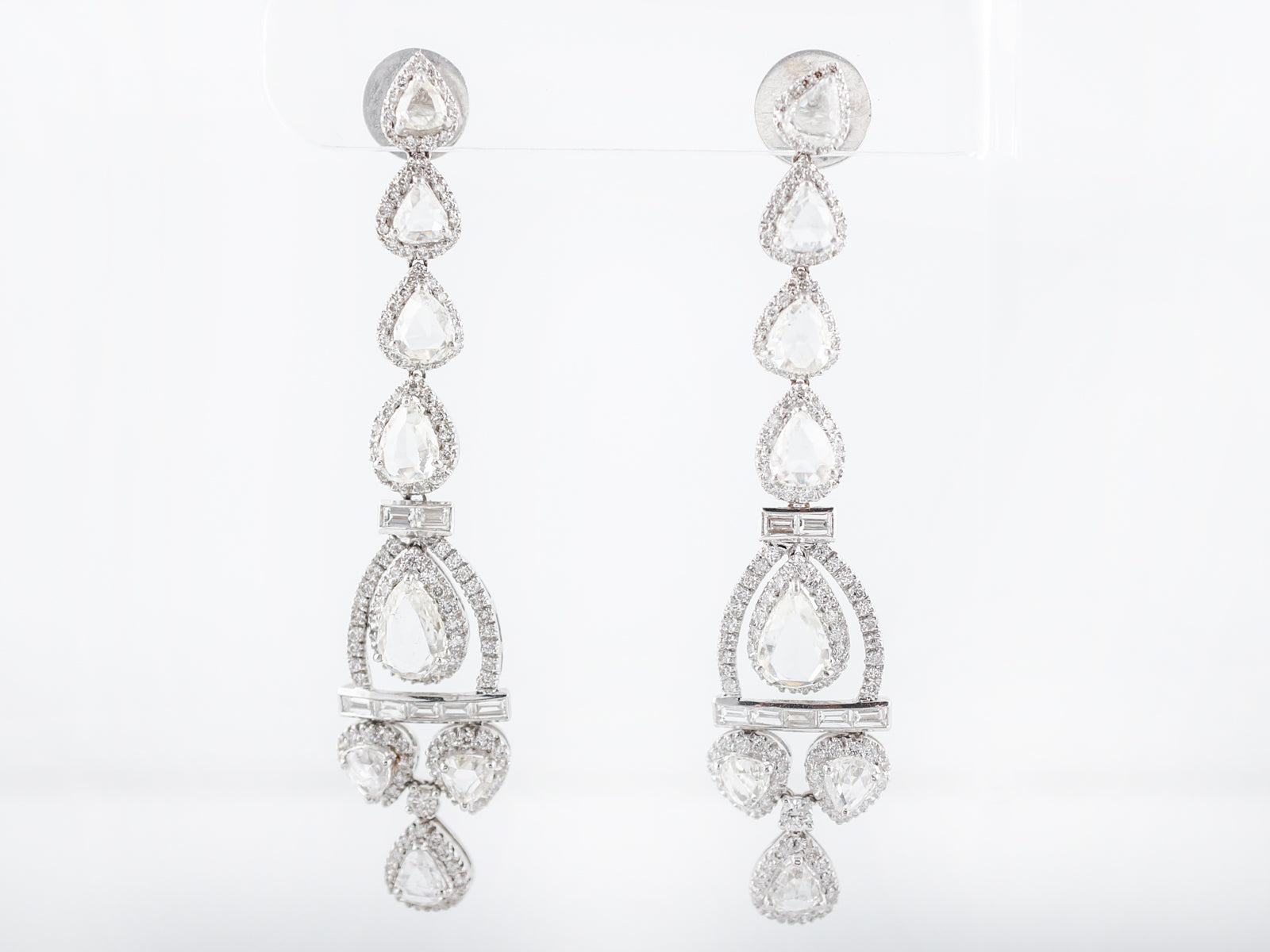 Modern Drop Earrings 10.93 Round Brilliant & Rose Cut Diamonds in 18k White Gold