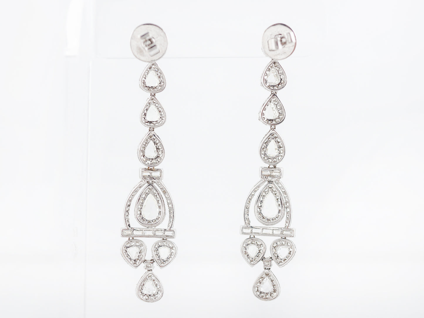 Modern Drop Earrings 10.93 Round Brilliant & Rose Cut Diamonds in 18k White Gold