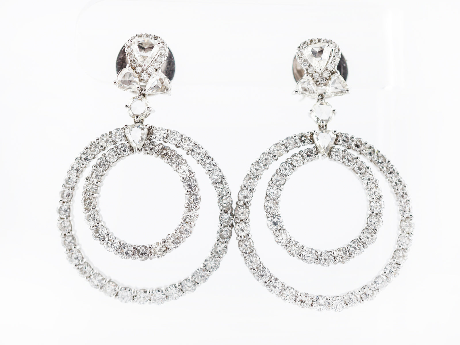 Modern Dangle Earrings 14.61 Rose & Round Brilliant Cut Diamonds in 18k White Gold