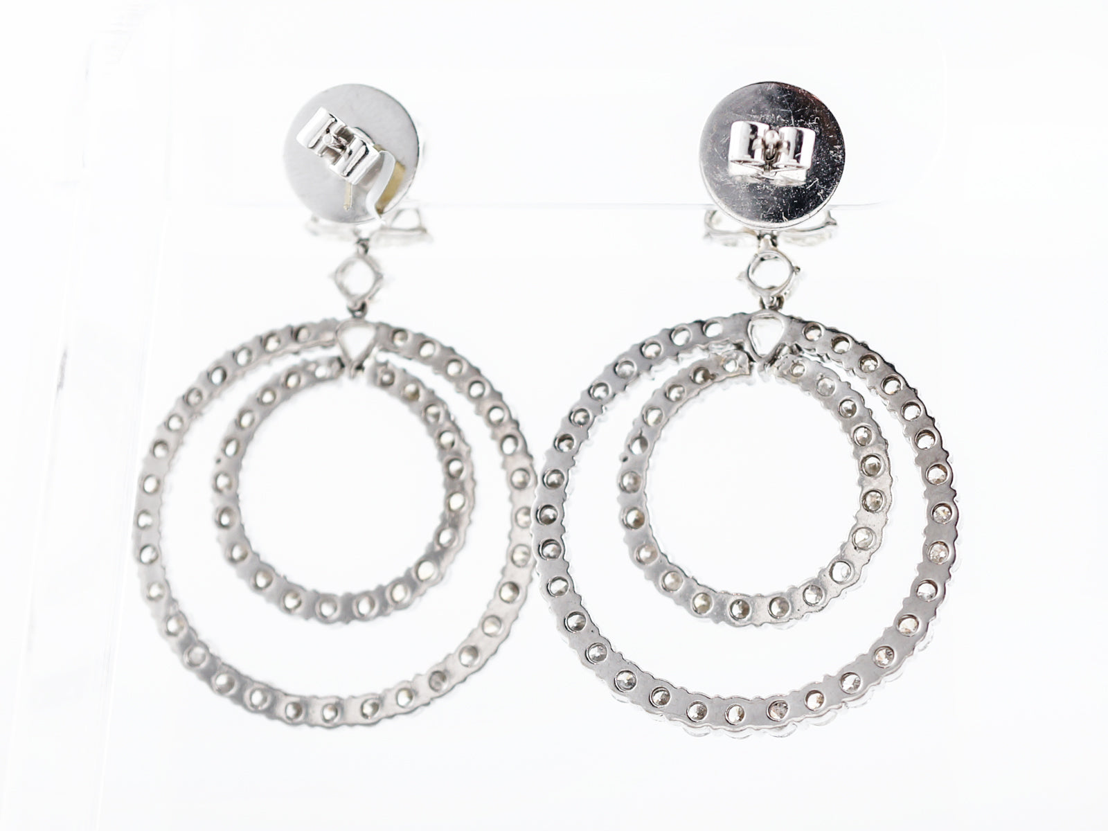 Modern Dangle Earrings 14.61 Rose & Round Brilliant Cut Diamonds in 18k White Gold