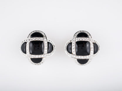 Modern Earrings 2.00 Round Brilliant Cut Diamonds & Onyx in 18k Yellow Gold