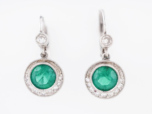 Modern Earrings 2.00 Round Cut Emeralds & .24 Round Brilliant Cut Diamonds in Platinum