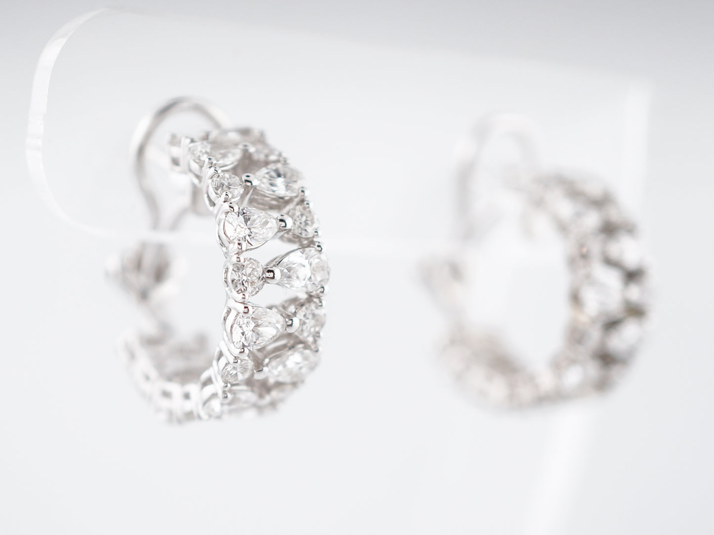 Modern Earrings 4.24 Pear & Round Brilliant Cut Diamonds in 18k White Gold