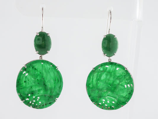 Earrings Modern Cabochon Cut Jade in 14k White Gold