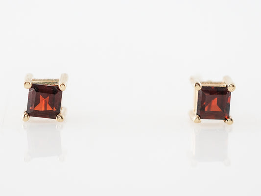 Earrings Modern .46 Square Cut Garnet in 14k Yellow Gold