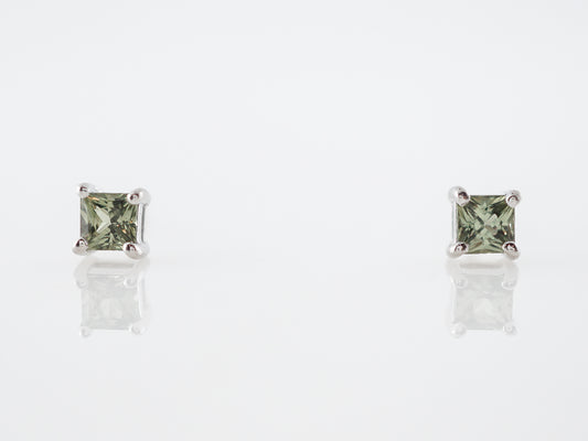 Earrings Modern .52 Princess Cut Green Sapphire in Sterling Silver