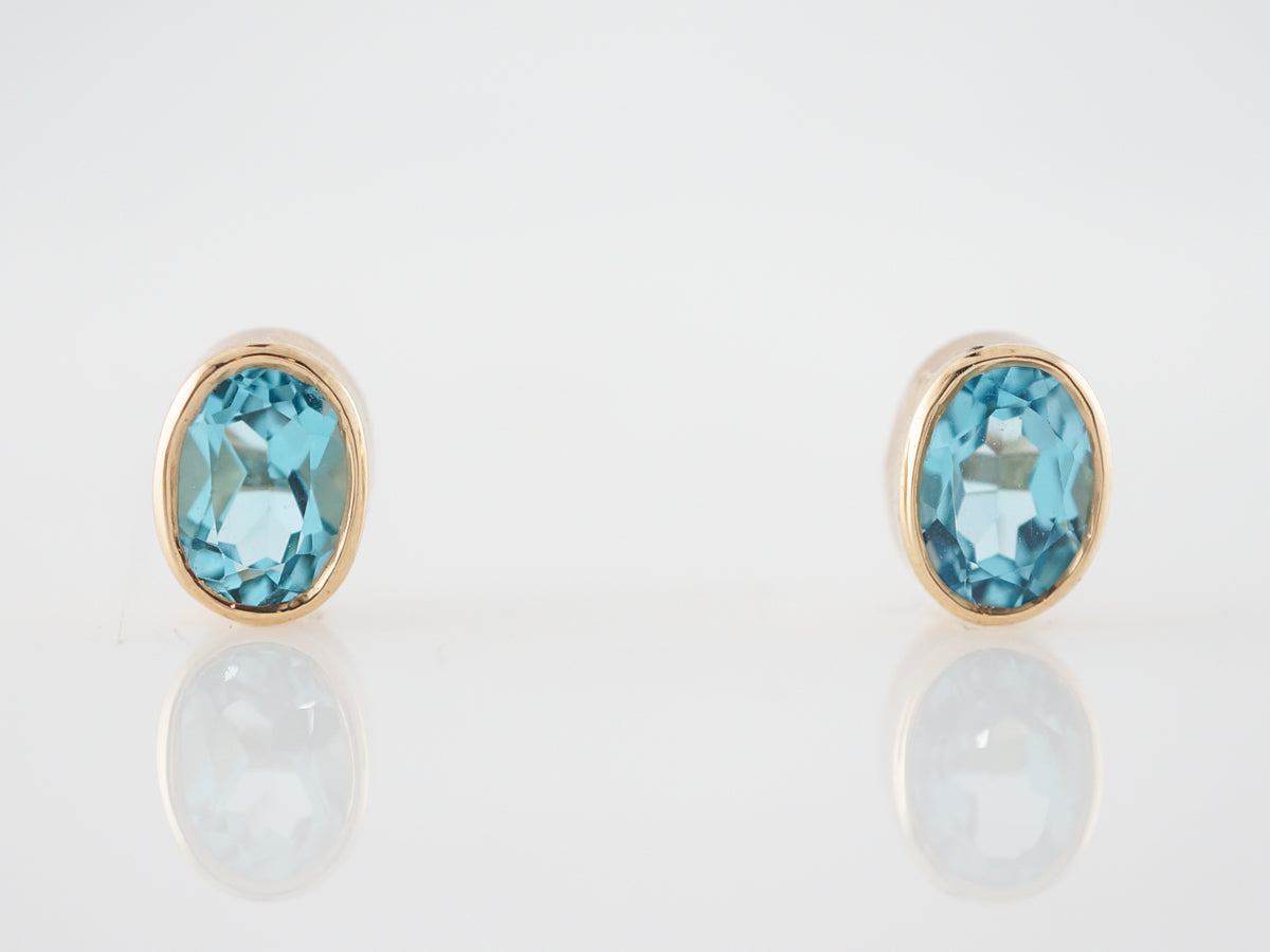 Earrings Modern 3.20 Oval Cut Blue Topaz in 14k Yellow Gold