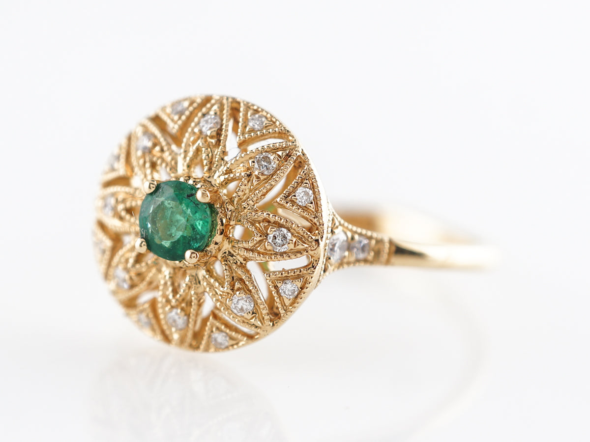 Emerald Star Cocktail Ring w/ Diamond Accents in 18K