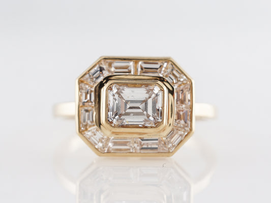 Emerald Cut Halo Diamond Engagement Ring in Yellow Gold