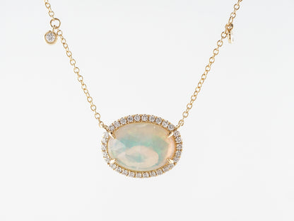 Cabochon Opal & Diamond Pendant in 18k Yellow Gold