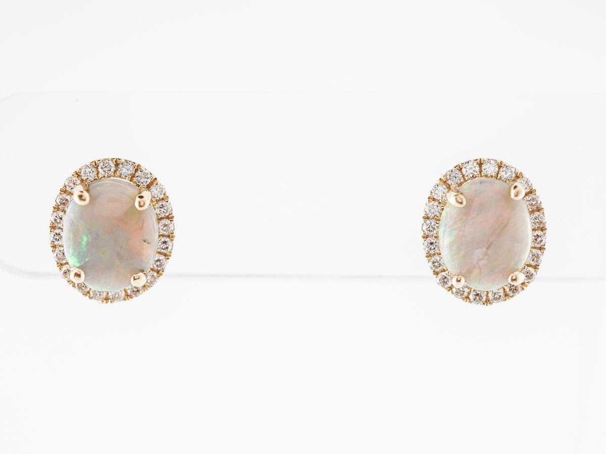 Opal & Diamond Earring Studs in 14k Yellow Gold