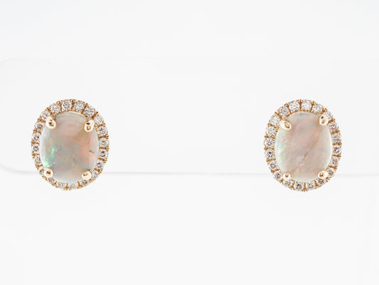 Opal & Diamond Earring Studs in 14k Yellow Gold