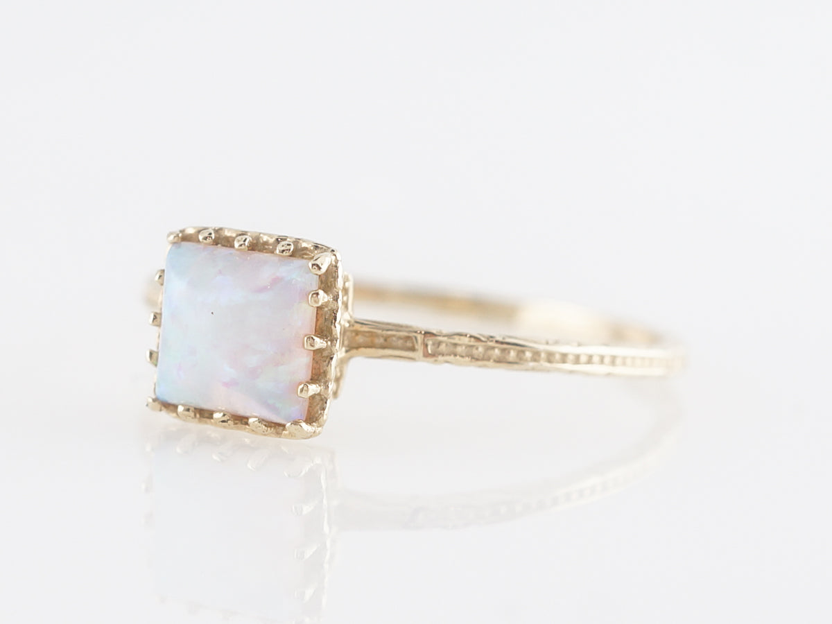 Simple Solitaire Opal Right Hand Ring 14k Yellow Gold