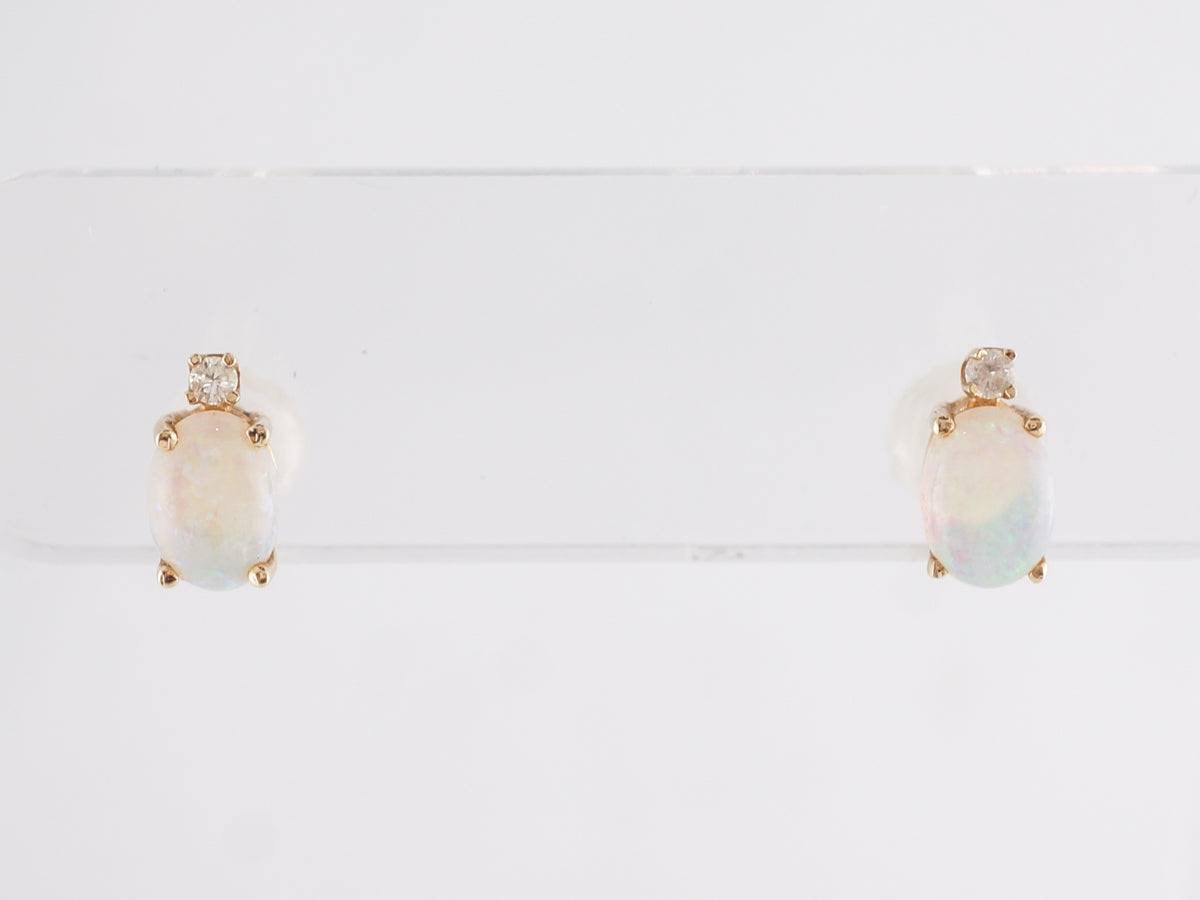 Cabochon Opal Stud Earrings in 14k Yellow Gold