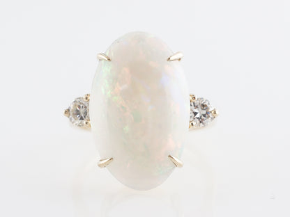 Cabochon Cut Opal and Diamond Cocktail Ring in 14K