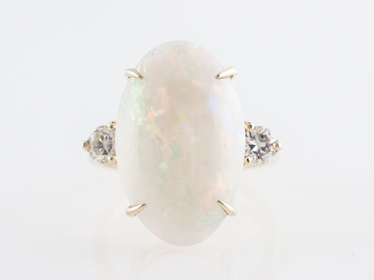 Cabochon Cut Opal and Diamond Cocktail Ring in 14K