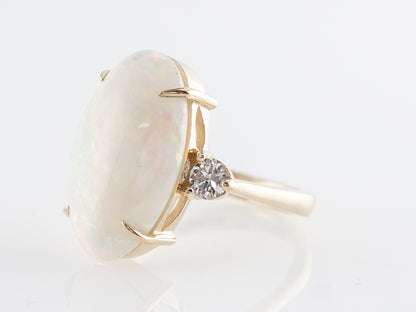 Cabochon Cut Opal and Diamond Cocktail Ring in 14K