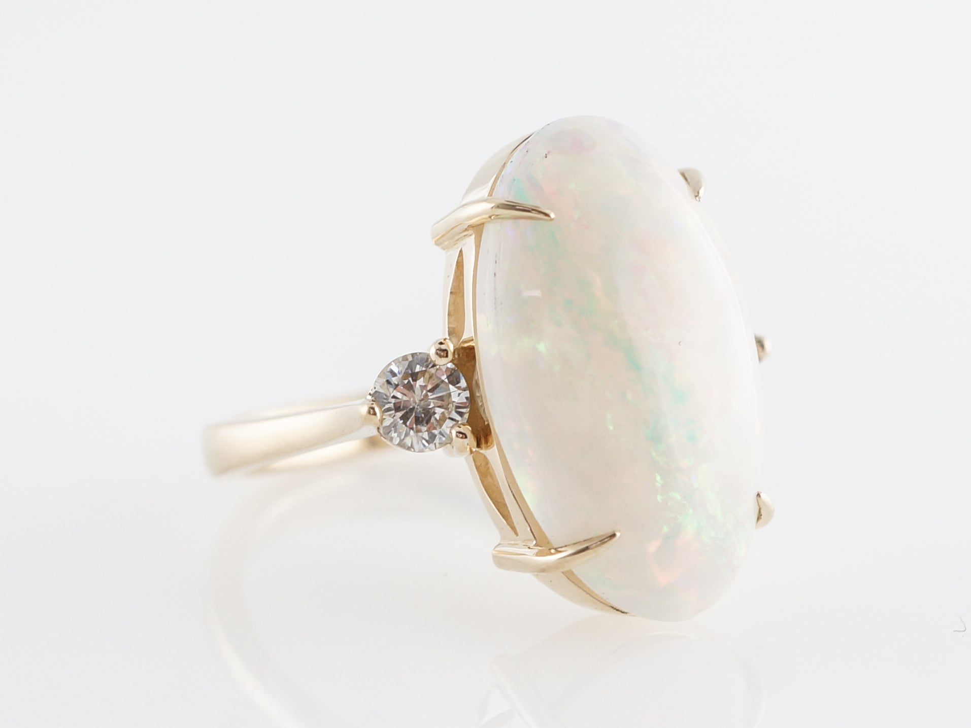 Cabochon Cut Opal and Diamond Cocktail Ring in 14K