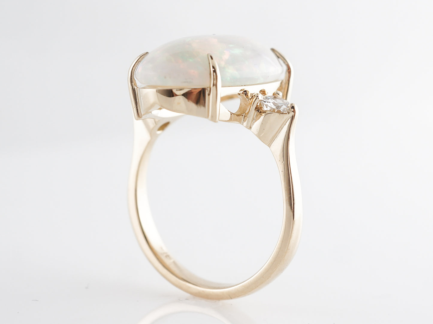 Cabochon Cut Opal and Diamond Cocktail Ring in 14K