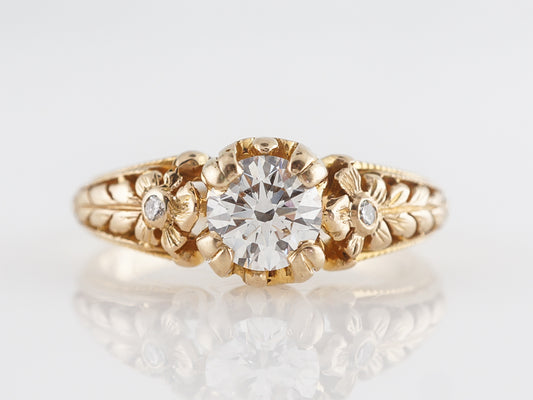 Modern Orange Blossom Engraved Engagement Ring in Yellow Gold