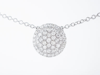 Modern Pave Disc Necklace .85 Round Brilliant Cut Diamond in 14k White Gold