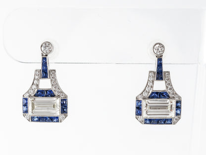 Vintage Style Diamond & Sapphire Earrings in Platinum