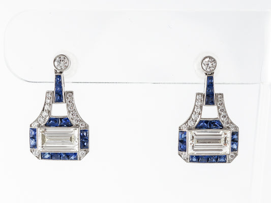 Vintage Style Diamond & Sapphire Earrings in Platinum