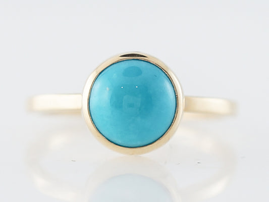 Modern Right Hand Ring 1.98 Cabochon Cut Turquoise in 14k Yellow Gold