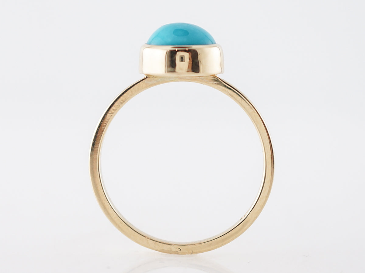 Modern Right Hand Ring 1.98 Cabochon Cut Turquoise in 14k Yellow Gold