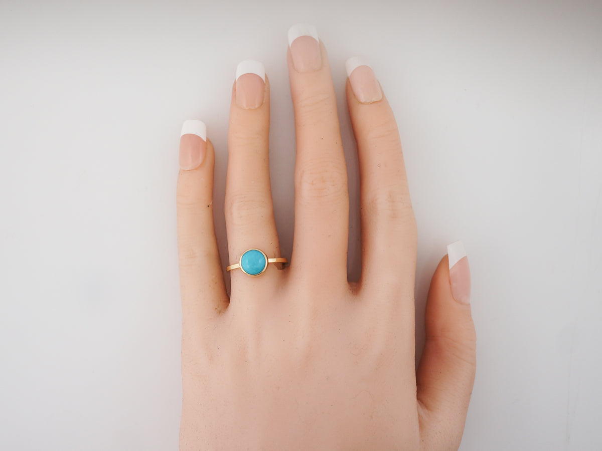 Modern Right Hand Ring 1.98 Cabochon Cut Turquoise in 14k Yellow Gold